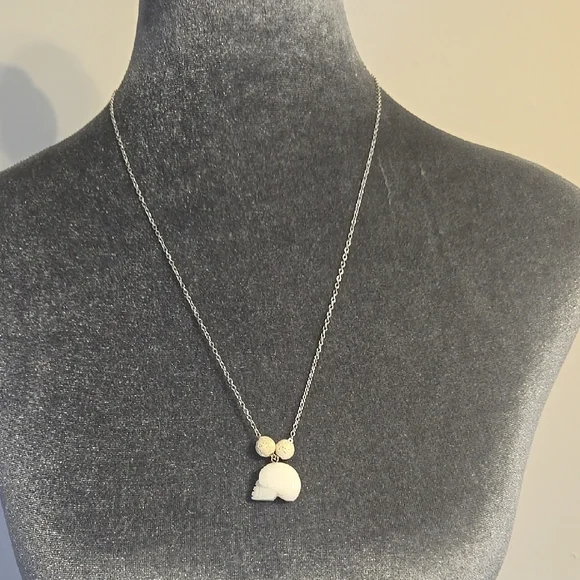 Carved White Jade Skull & Lava Stone Healing & Protection Natural Stone Necklace - Picture 5 of 6
